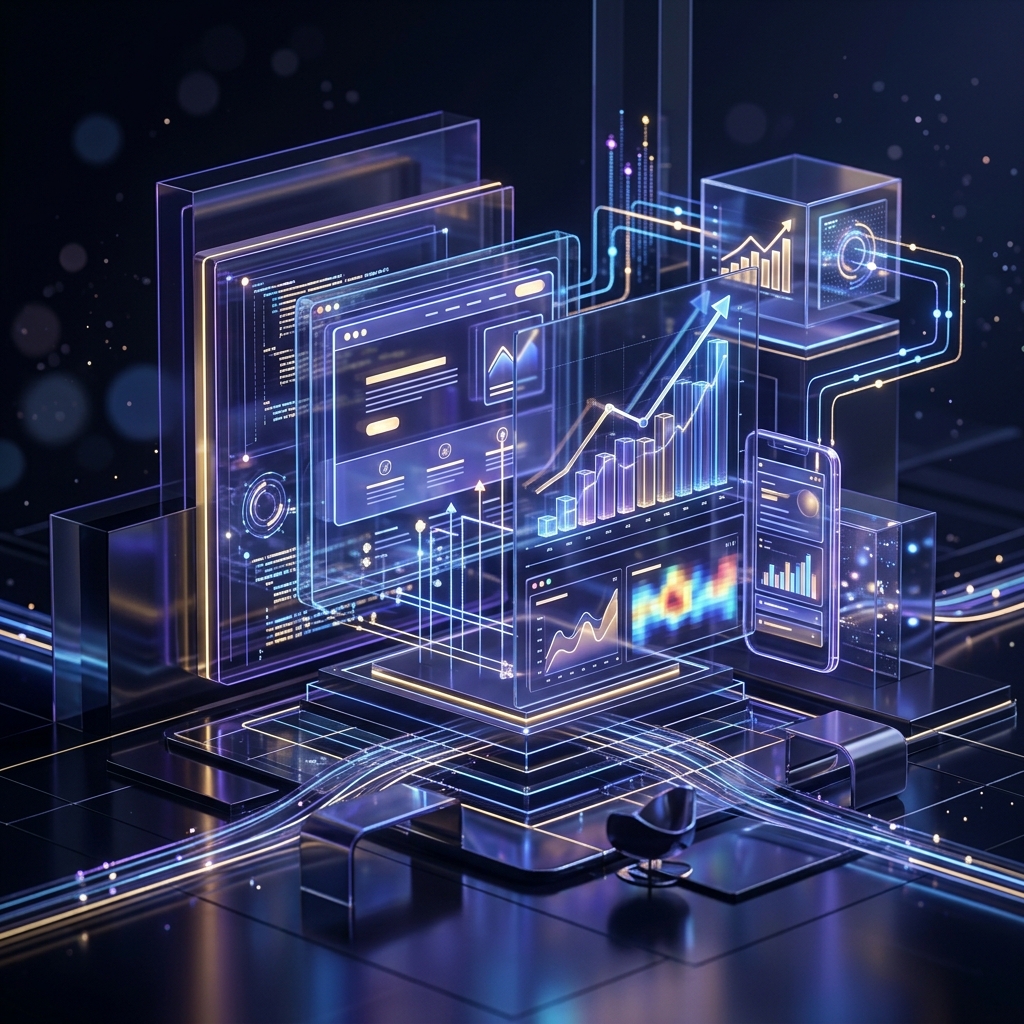 Futuristic digital platform visual representing technology and marketing growth